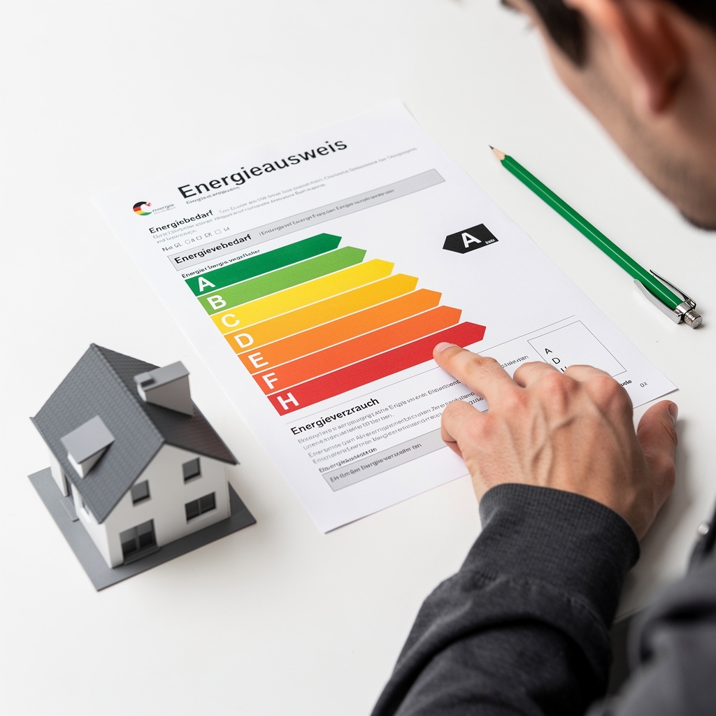 Energieausweis-Dokument für eine Immobilie wird geprüft