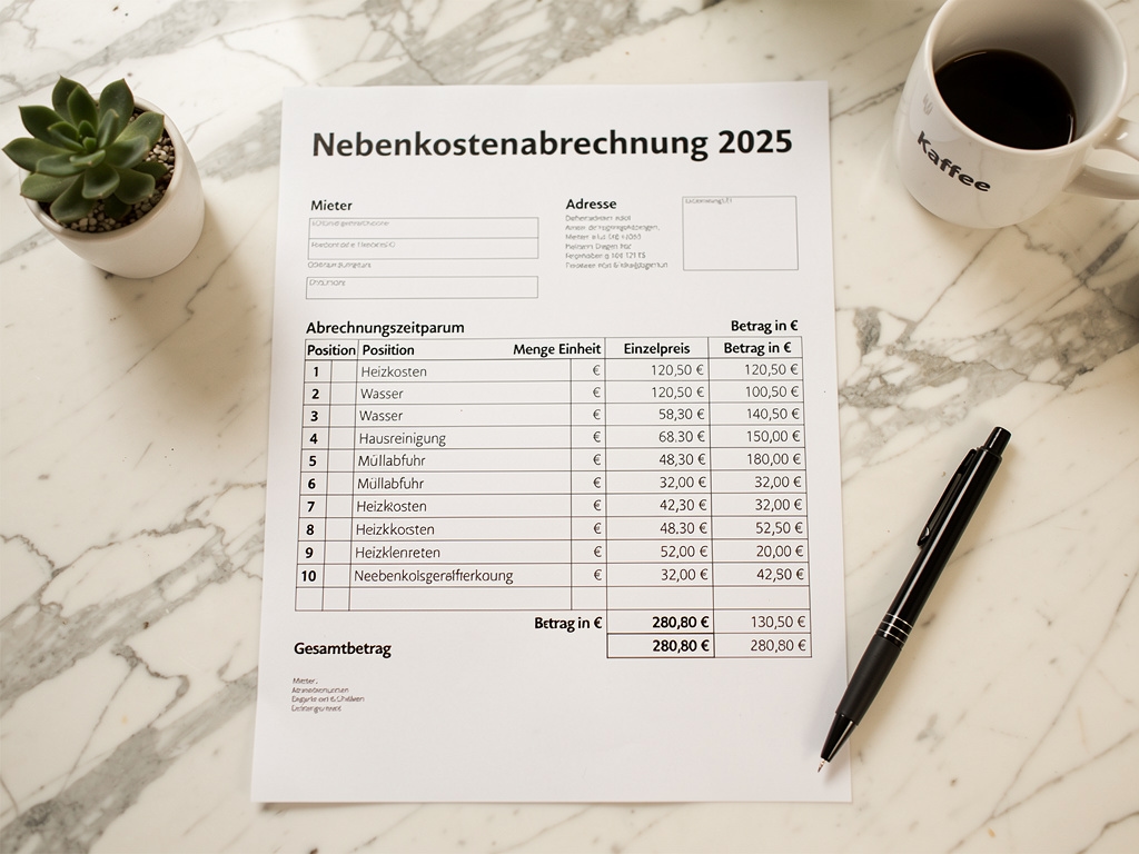 Nebenkostenabrechnung auf Schreibtisch
